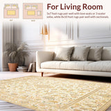 Ultra Soft Area Rug, Non Slip, Stain Resistant, Washable Area Rugs for Living Room, Bedroom, Ivory & Beige Round Floral Medallion(Beige)
