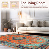 Ultra Soft Area Rug, Non Slip, Stain Resistant, Washable Area Rugs for Living Room, Bedroom, Trendy Rustic Symmetrical Elements(Orange)