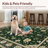 Ultra Soft Area Rug, Non Slip, Stain Resistant, Washable Area Rugs for Living Room, Bedroom, Elegant Floral Mihrab Artwork(Green)