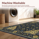Ultra Soft Area Rug, Non Slip, Stain Resistant, Washable Area Rugs for Living Room, Bedroom, Chic Gold and White Lattice Pattern(Blue)
