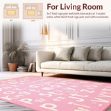 Ultra Soft Area Rug, Non Slip, Stain Resistant, Washable Area Rugs for Living Room, Bedroom, Youthful Shaggy Round Educational Flair(Pink)