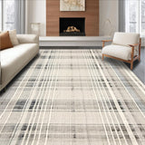 Ultra Soft Area Rug, Non Slip, Stain Resistant, Washable Area Rugs for Living Room, Bedroom, Elegant Monochrome Striped Area Rug with Retro Vibes and Geometric Design(Beige)
