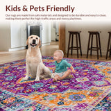 Ultra Soft Area Rug, Non Slip, Stain Resistant, Washable Area Rugs for Living Room, Bedroom, Lively Contemporary Ogee Style(Purple)