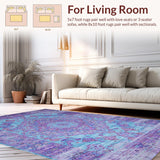 Ultra Soft Area Rug, Non Slip, Stain Resistant, Washable Area Rugs for Living Room, Bedroom, Chic Distressed Medallion Aesthetic(Purple)