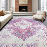 Ultra Soft Area Rug, Non Slip, Stain Resistant, Washable Area Rugs for Living Room, Bedroom, Rustic Ivory Trellis Aesthetic(Purple)