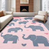 Ultra Soft Area Rug, Non Slip, Stain Resistant, Washable Area Rugs for Living Room, Bedroom, Rustic Vintage Elephant Graphic(Pink)