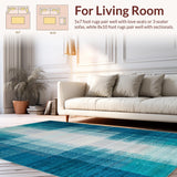 Ultra Soft Area Rug, Non Slip, Stain Resistant, Washable Area Rugs for Living Room, Bedroom, Washable Ombre Striped Rug: Modern Abstract Area Rug(Blue)