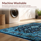 Ultra Soft Area Rug, Non Slip, Stain Resistant, Washable Area Rugs for Living Room, Bedroom, Elegant Black Blue Tiled Arrangement(Blue)
