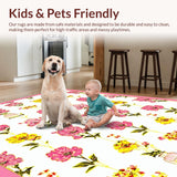 Ultra Soft Area Rug, Non Slip, Stain Resistant, Washable Area Rugs for Living Room, Bedroom, Rustic Garden-Inspired Floral Design(White)