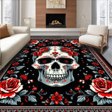 Ultra Soft Area Rug, Non Slip, Stain Resistant, Washable Area Rugs for Living Room, Bedroom, Gothic Rose Floral Elegance(Black)