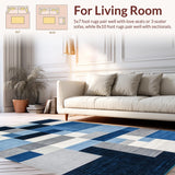 Ultra Soft Area Rug, Non Slip, Stain Resistant, Washable Area Rugs for Living Room, Bedroom, Vibrant Geometric Color Block Style(Blue)