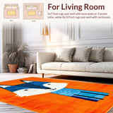 Ultra Soft Area Rug, Non Slip, Stain Resistant, Washable Area Rugs for Living Room, Bedroom, Dynamic Animated Wolf Imagery(Orange)