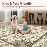 Ultra Soft Area Rug, Non Slip, Stain Resistant, Washable Area Rugs for Living Room, Bedroom, Beige and Sage Green Area with Classic Boho Floral Layout(Beige)