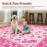 Ultra Soft Area Rug, Non Slip, Stain Resistant, Washable Area Rugs for Living Room, Bedroom, Cute Pastel Geometric Accent(Pink)