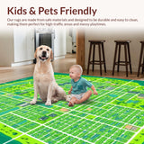 Ultra Soft Area Rug, Non Slip, Stain Resistant, Washable Area Rugs for Living Room, Bedroom, Vibrant Town Design Kids Car Play Mat(Green)