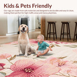 Ultra Soft Area Rug, Non Slip, Stain Resistant, Washable Area Rugs for Living Room, Bedroom, Charming Abstract Floral Motif(Ivory)