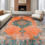 Ultra Soft Area Rug, Non Slip, Stain Resistant, Washable Area Rugs for Living Room, Bedroom, Transitional Round Ogee Design Elements(Orange)