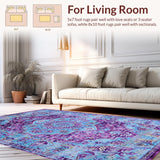 Ultra Soft Area Rug, Non Slip, Stain Resistant, Washable Area Rugs for Living Room, Bedroom, Vibrant Boho Geometric Fusion(Blue)