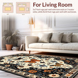 Ultra Soft Area Rug, Non Slip, Stain Resistant, Washable Area Rugs for Living Room, Bedroom, Artistic Insect Motif in Earthy Tones(Black)