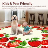Ultra Soft Area Rug, Non Slip, Stain Resistant, Washable Area Rugs for Living Room, Bedroom, Rustic Strawberry Patch Illustration(Red)