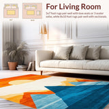 Ultra Soft Area Rug, Non Slip, Stain Resistant, Washable Area Rugs for Living Room, Bedroom, Artistic Color Burst Circular Motif(Orange)