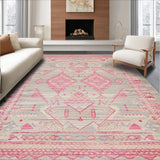 Ultra Soft Area Rug, Non Slip, Stain Resistant, Washable Area Rugs for Living Room, Bedroom, Bold Multicolored Textured Artwork(Pink)