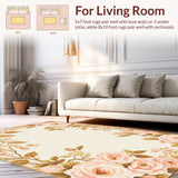Ultra Soft Area Rug, Non Slip, Stain Resistant, Washable Area Rugs for Living Room, Bedroom, Lush Circular Flora Statement(Beige)