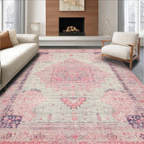 Ultra Soft Area Rug, Non Slip, Stain Resistant, Washable Area Rugs for Living Room, Bedroom, Preppy Ribbon Loop Rug Featuring Artistic Bow Design and Chic Dot Detailing(Pink)