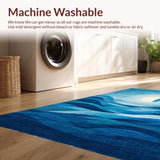 Ultra Soft Area Rug, Non Slip, Stain Resistant, Washable Area Rugs for Living Room, Bedroom, Beachy Crest Surfboard Rug With Undulating Wave Lines And Subtle Sun Motif(Blue)