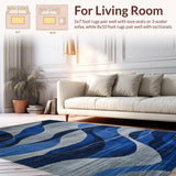 Ultra Soft Area Rug, Non Slip, Stain Resistant, Washable Area Rugs for Living Room, Bedroom, Bold Geometric Layered Visuals(Blue)