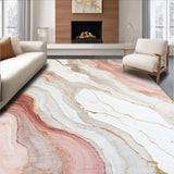 Ultra Soft Area Rug, Non Slip, Stain Resistant, Washable Area Rugs for Living Room, Bedroom, Elegant Pale Pink and Taupe Abstract Area with Subtle Marble Veining(White)