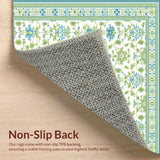 Ultra Soft Area Rug, Non Slip, Stain Resistant, Washable Area Rugs for Living Room, Bedroom, Elegant Soft Green Patterned Flourish(White)