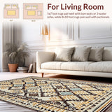 Ultra Soft Area Rug, Non Slip, Stain Resistant, Washable Area Rugs for Living Room, Bedroom, Rustic Textured Diamond Motif(Beige)