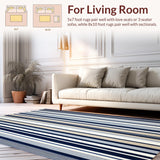 Ultra Soft Area Rug, Non Slip, Stain Resistant, Washable Area Rugs for Living Room, Bedroom, Contemporary with Bold Navy and Beige Stripes Design(Blue)