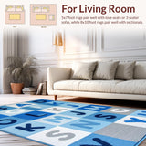 Ultra Soft Area Rug, Non Slip, Stain Resistant, Washable Area Rugs for Living Room, Bedroom, Stylish Modern Circular Design(Blue)