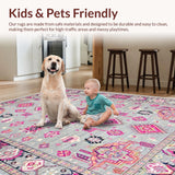 Ultra Soft Area Rug, Non Slip, Stain Resistant, Washable Area Rugs for Living Room, Bedroom, Bordered Boho Meditation Space Plush Rug(Pink)