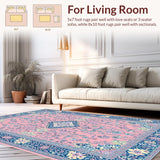 Ultra Soft Area Rug, Non Slip, Stain Resistant, Washable Area Rugs for Living Room, Bedroom, Artistic Retro Floral Composition(Pink)