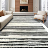 Ultra Soft Area Rug, Non Slip, Stain Resistant, Washable Area Rugs for Living Room, Bedroom, Rustic Striped Textured Visual(Black)