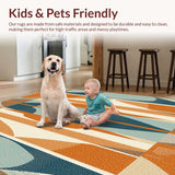 Ultra Soft Area Rug, Non Slip, Stain Resistant, Washable Area Rugs for Living Room, Bedroom, Bright Ocean Wave Inspired Rug(Orange)