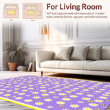 Ultra Soft Area Rug, Non Slip, Stain Resistant, Washable Area Rugs for Living Room, Bedroom, Whimsical Lavender Floral Motif(Purple)