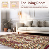 Ultra Soft Area Rug, Non Slip, Stain Resistant, Washable Area Rugs for Living Room, Bedroom, Richly Designed Boho Featuring Burgundy And Gold Floral Motifs(Beige)