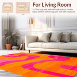 Ultra Soft Area Rug, Non Slip, Stain Resistant, Washable Area Rugs for Living Room, Bedroom, Lively Curvilinear Retro Pattern(Orange)