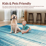 Ultra Soft Area Rug, Non Slip, Stain Resistant, Washable Area Rugs for Living Room, Bedroom, Azure Dream Carpet, Teal Tide, Contemporary Streak Design(Blue)
