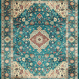 Ultra Soft Area Rug, Non Slip, Stain Resistant, Washable Area Rugs for Living Room, Bedroom, Chic Dark Green Ogee Pattern(Blue)