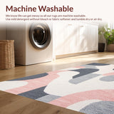 Ultra Soft Area Rug, Non Slip, Stain Resistant, Washable Area Rugs for Living Room, Bedroom, Sleek Modern Curvilinear Arrangement(White)