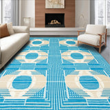 Ultra Soft Area Rug, Non Slip, Stain Resistant, Washable Area Rugs for Living Room, Bedroom, Modern Azure Hues Artistic Geometric Circle with Beige Undertones(Blue)