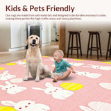 Ultra Soft Area Rug, Non Slip, Stain Resistant, Washable Area Rugs for Living Room, Bedroom, Elegant Greenery and Egg Design(Pink)