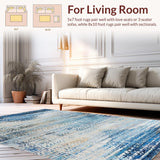 Ultra Soft Area Rug, Non Slip, Stain Resistant, Washable Area Rugs for Living Room, Bedroom, Artful Blue and Beige Ombre Area Rug with Vintage Distressed Aesthetic(Blue)
