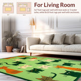 Ultra Soft Area Rug, Non Slip, Stain Resistant, Washable Area Rugs for Living Room, Bedroom, Vibrant Playful Creature Motif(Green)