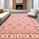 Ultra Soft Area Rug, Non Slip, Stain Resistant, Washable Area Rugs for Living Room, Bedroom, Rustic Creamy Beige Lattice Arrangement(Pink)